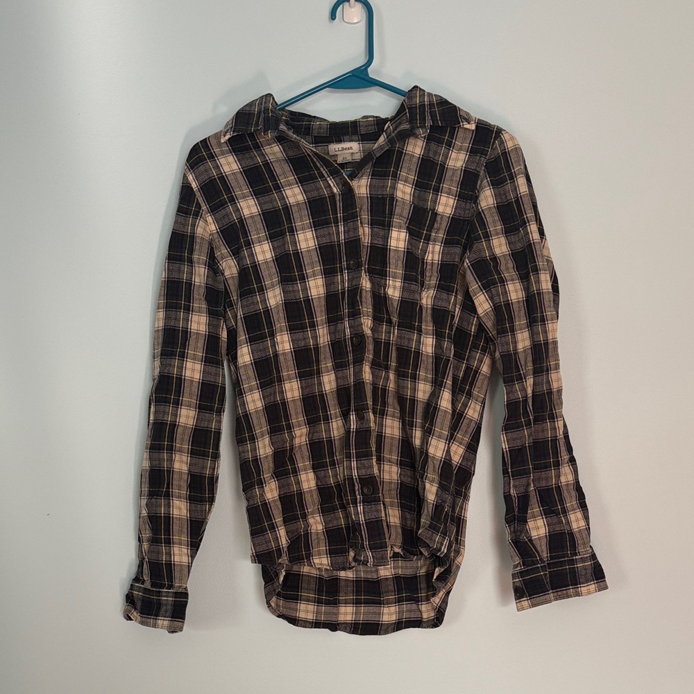 L.L. Bean Scottish Teal, Navy, and Ivory Plaid Flannel Shirt